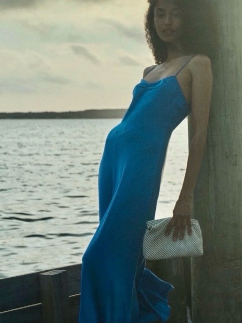 DÔEN Lorraine Silk Midi Dress in Blue Tourmaline - Size Large